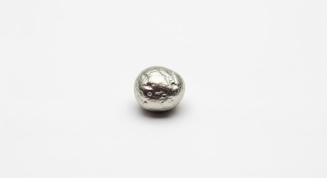 Single Ytterbium Metal Pellet on White Background
