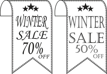 Winter Sale Banner line art Icon. Winter sale vector poster design with sale text. Vector illustration. Hanging tag for design of flyers with discount offers and special seasonal retail promotion.