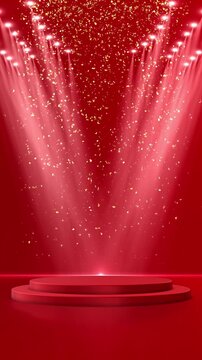 Godden confetti rain festive stage beam empty night mockup copy space award ceremony, jubilee, New Year's party product presentations Disco party projector light concert show Magic beam award winner