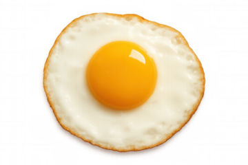 Fried egg with bright yellow yolk and crispy white, cooking breakfast food, sunny side up on transparent background