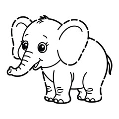 Fototapeta premium Cute cartoon elephant coloring page vector illustration scalable eps for kids and educational projects silhouette White background
