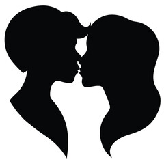 Silhouette of a Woman Kissing on White Background