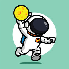 Cute Astronaut Throwing Moon Illustration for Space Cartoon Character and Fantasy Concept
