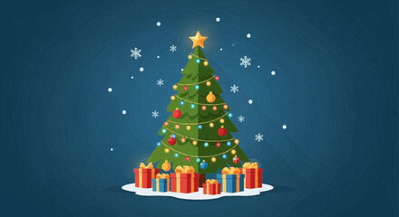 Christmas tree gifts holiday celebration winter snow festive decoration lights star