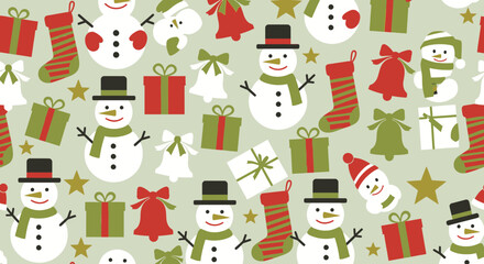 Christmas pattern holiday season winter snowmen gifts bells stockings festive joy fun