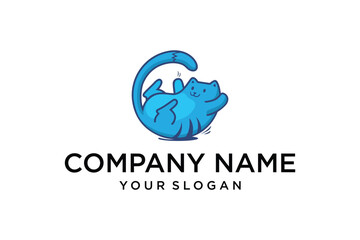 Blue cat curled in circle logo vector