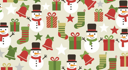 Christmas pattern holiday winter snowmen gifts bells stockings stars festive season joy