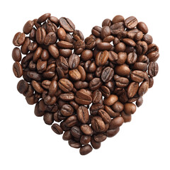 Heart-shaped cluster of roasted coffee beans
