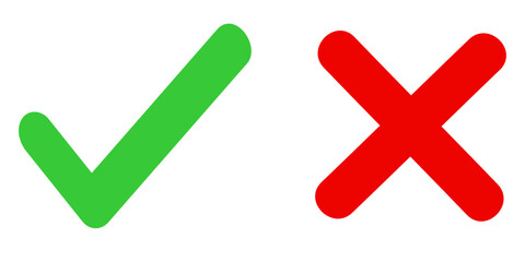 Obraz premium Vector check mark icon. Set of verification icons. Green check mark and red cross. Approval and rejection symbols. Element for your design, website, app, etc.