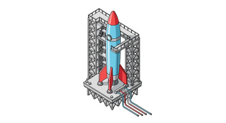 Fototapeta premium Rocket Launch Preparation, Space Exploration, Industrial Design, Illustration, Laboratory Environment, Side View, Innovation Concept