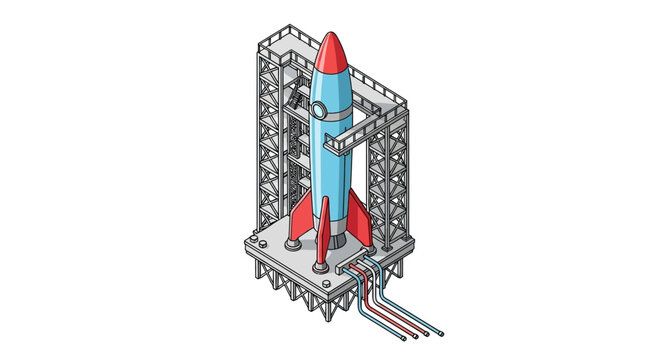 Rocket Launch Preparation, Space Exploration, Industrial Design, Illustration, Laboratory Environment, Side View, Innovation Concept