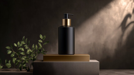 Luxury Black Pump Bottle with Golden Dispenser