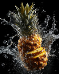 Fresh Pineapple Splashing in Water