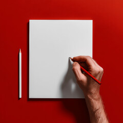 Hand writing with red pencil on blank white paper