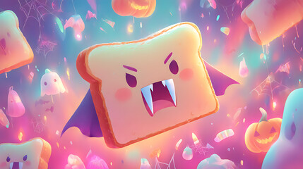 Kawaii Sandwich Vampire With Bread Cape And Two Adorable Sharp Fangs
