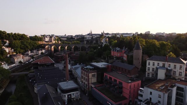 Luxembourg, Clausen and views of bridge, Drone 4