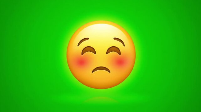 Animated sad emoji face looping on green, expressing disappointment or worry in a dynamic short clip perfect for social media reactions and digital communication