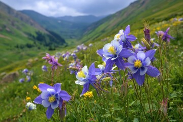 Fototapeta premium Colorado Columbine: Wildflower Beauty in Alpine Mountain Meadows