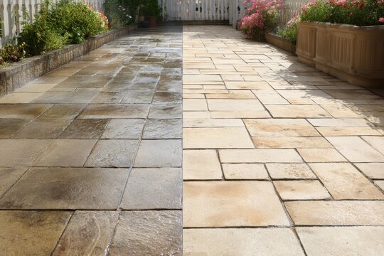 Commercial Pressure Washing Service for Patios - Before and After Cleaning