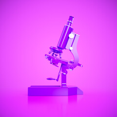 Microscope in purple light highlighting scientific exploration and research tools for students and professionals