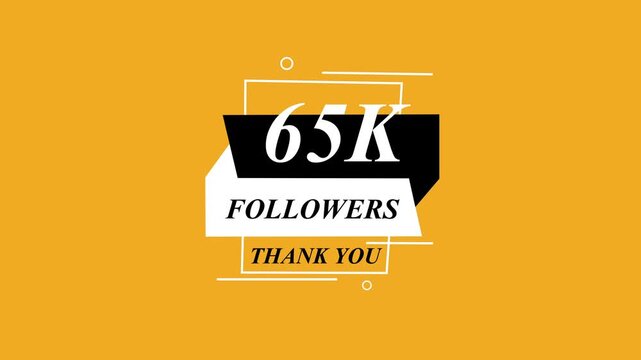 Glowing Beautiful 65K Followers Thank You Banner Text Icon Animation Digital Graphic Design Shining Effect Modern Celebration Template