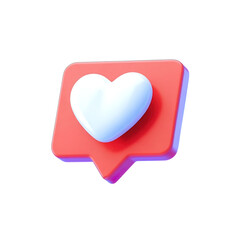 Vibrant 3D heart notification icon for social media engagement and online approval