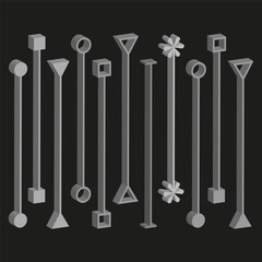 Geometric shape elements. Abstract line illustration. Modern object set. Vector black background.