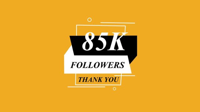 Glowing Beautiful 85K Followers Thank You Banner Text Icon Animation Digital Graphic Design Shining Effect Modern Celebration Template