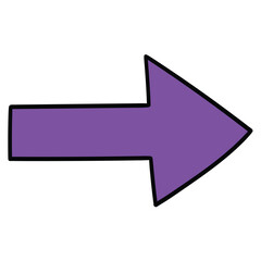 Hand-drawn cartoon purple arrow pointing right on a white background.