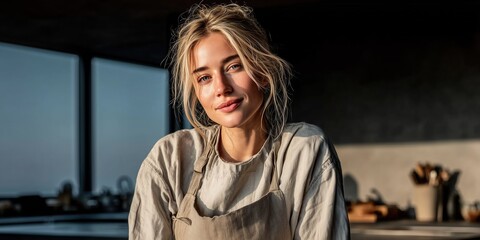 Image of a young female chef in the kitchen