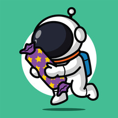 Cute Astronaut Holding Candy Illustration for Space Cartoon Character and Sweet Food Concept
