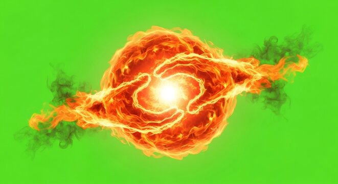 Hands shape creation from fire and smoke. Abstract bright motion energy effect with burning flame on green screen. Powerful explosion design.