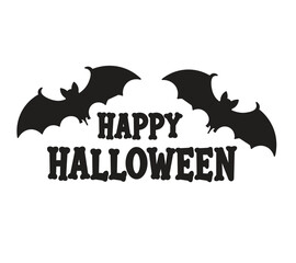 Spooky Halloween Lettering with Two Black Bats Illustration