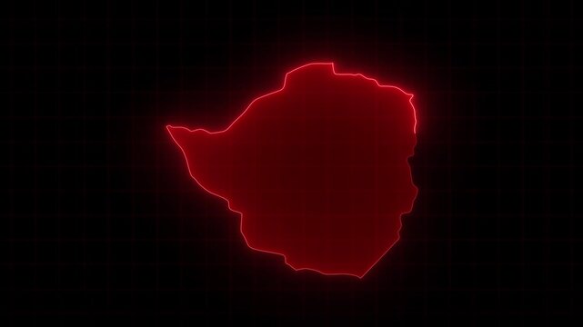 Zimbabwe map animation, Glowing neon Zimbabwe map animation background. country territory outline animation. Digital country outline icon for geography
