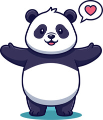Naklejka premium Cute Panda Bear Cartoon Illustration Offering a Friendly Embrace on Light Blue Background, Expressing Love and Warmth, Perfect for Children's Books, Greeting Cards, Educational Materials, Animal Conse