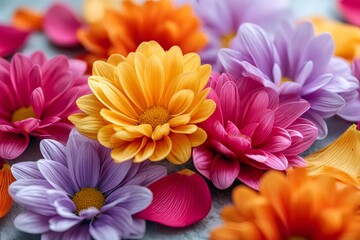 Obraz premium Colorful seasonal flowers creating a vibrant floral background