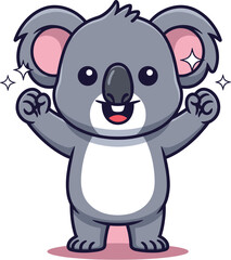 Naklejka premium Cute Koala Cartoon Character Cheering with Excitement on Pink Background, Adorable Mascot Celebrating, Illustration for Children's Education, Joyful Animal Design for Marketing and Advertising, Playfu
