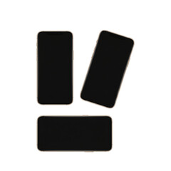 Sleek smartphone mockups showcasing app design in portrait and landscape, offering versatile display options for modern UI presentations and responsive layouts