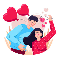 Valentine Couple With Pink Hearts Floating Around Them In A Romantic Celebration And Expressing Love Together On Valentines Day
