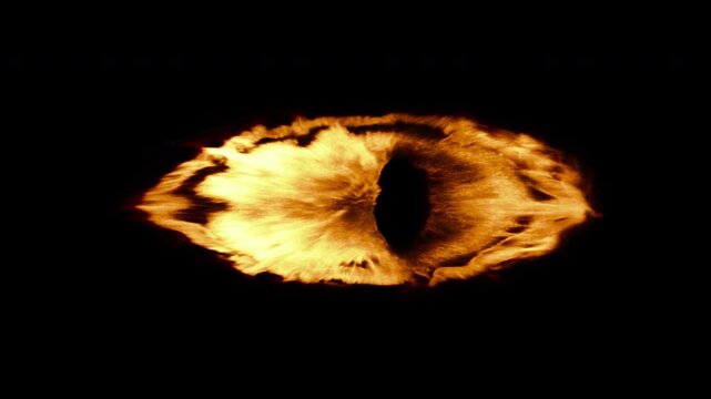 Flaming evil eye radiating with intensity ignites imagination and evokes mystery