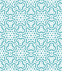 Minimalistic floral seamless vector pattern. Abstract repetitive background with flowers ornaments. Simple design style. Dark cyan color on white or transperent background.