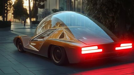 Futuristic autonomous electric car transforming on a city street - Powered by Adobe
