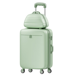 Two mint green travel luggage bags stacked on top of each other on a transparent background perfect for travel and storage