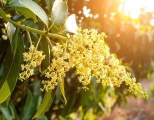 Mango blossoms in sunlight