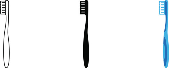 Three toothbrushes showcase different styles and colors a lineup of personal care tools for dental hygiene vector