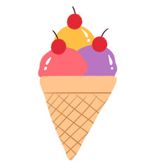 Cute mixed fruit ice cream topped with cherries
