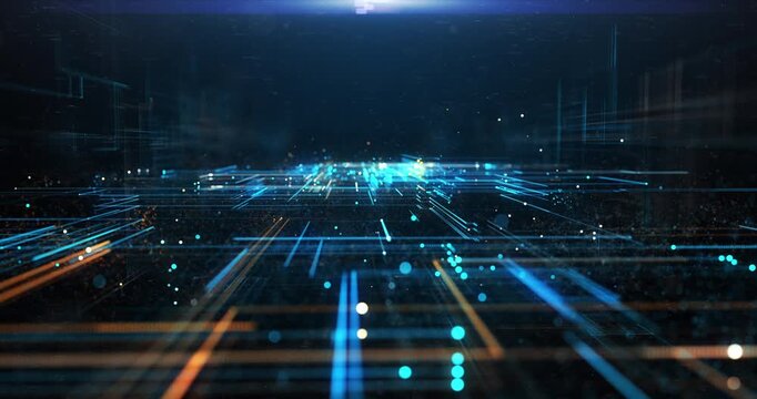 Digital technology moving wave background, breathtaking moving graphics background. High-tech HUD grid video, blue news studio background, high-tech digital product advertising, corporate advertising,