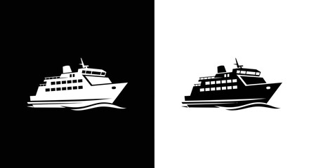 Minimalist Ferry Ship Vector Icon Set Simple Black and White Silhouette