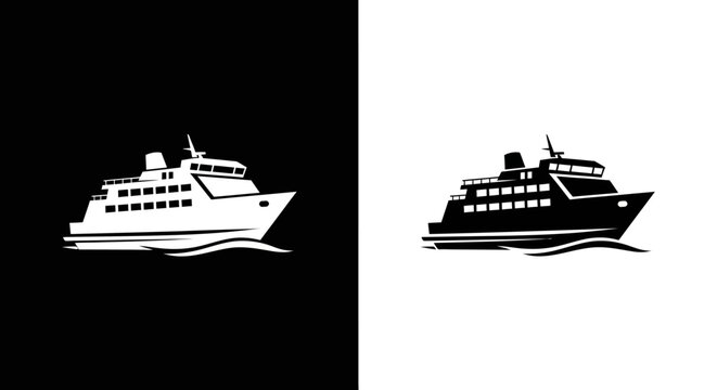 Minimalist Ferry Ship Vector Icon Set Simple Black and White Silhouette