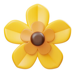 Stylized Yellow and Brown Flower with Five Petals and Dark Center on Transparent Background
